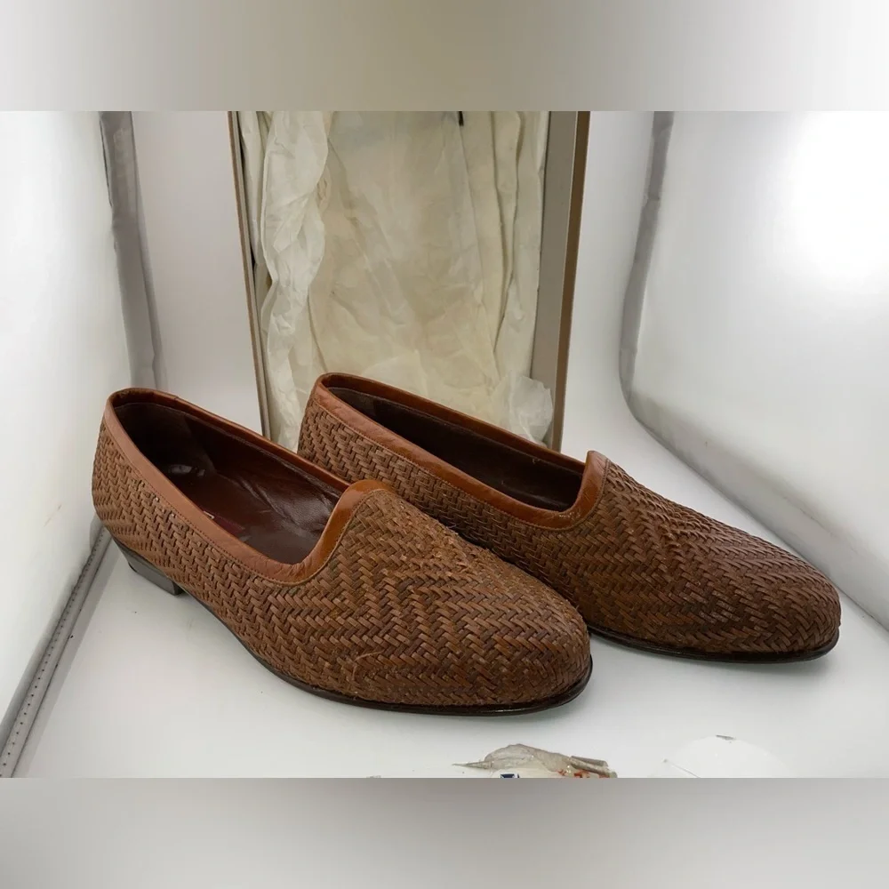 MIGLIORE men shoes Made in Italy loafer basket weave leather brown Size 8‌‌